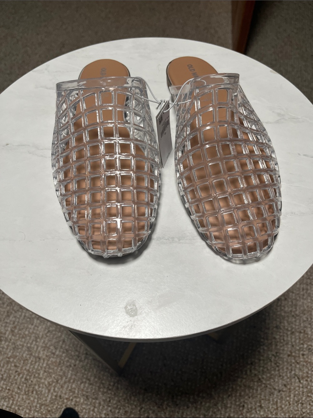 Old Navy Clear Grid Mule Slides in Transparent